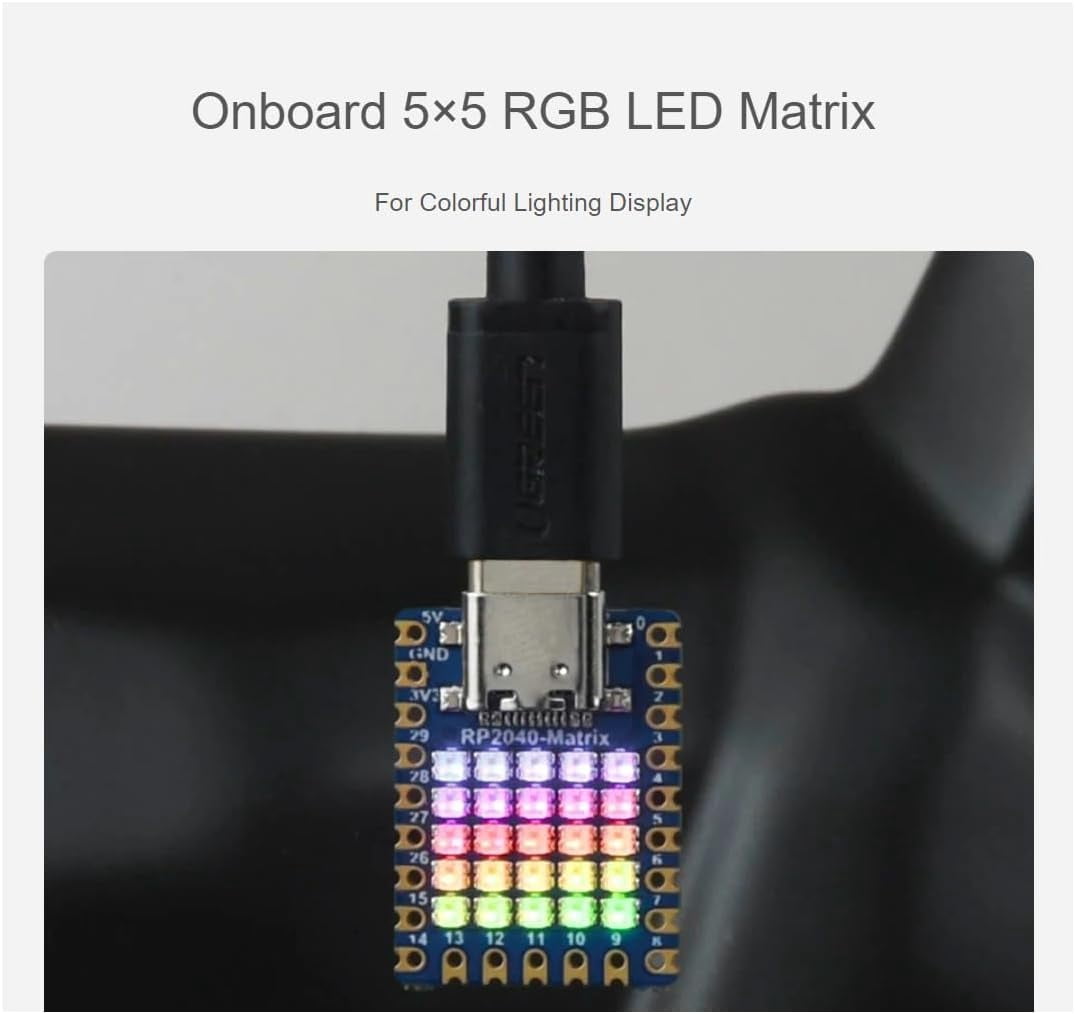 RP2040-Matrix Mini Development Board RP2040 RGB LED Matrix Board Onboard 5×5 RGB LED Matrix Based on Microcontroller Chip RP2040, Supports C/C++, MicroPython, Arduino