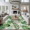 thumbnail image 3 of Summer Botanical Area Rugs 5'x8', Washable Small Throw Rugs for Classroom Bedroom, Green Monstera Palm Leaves Wood Beige Indoor Outdoor Rug Non-Slip Low Pile Carpet Runner Reversible Floor Mats, 3 of 8