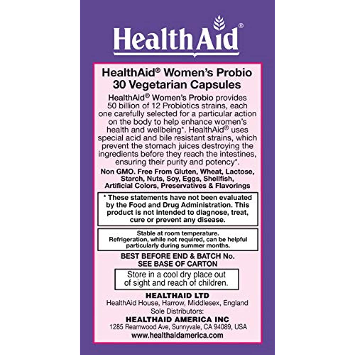 HealthAid, WomensProbio, Once Daily Capsule, Support for Feminine Health, 30 Capsules