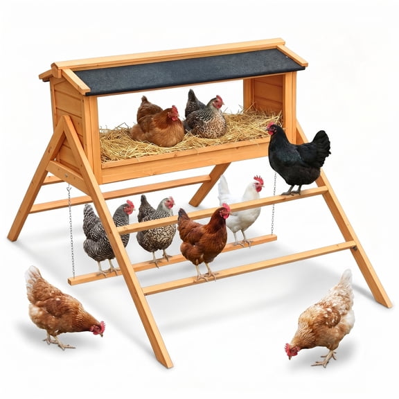 Chicken Nesting Box with Asphalt Roofing, Chicken Perch for Coop, Nesting Boxes with Chicken Swing, Chicken Coop Accessories for Hens or Chickens