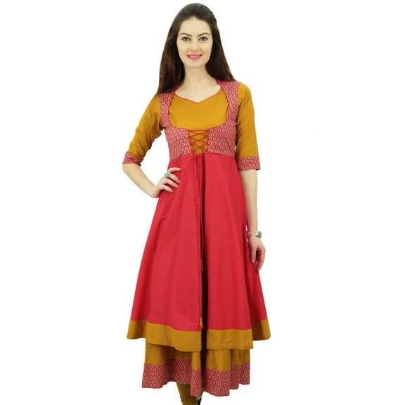 Phagun Designer Double Layer Anarkali Kurti Dori Jacket Style Indian Dress - 4