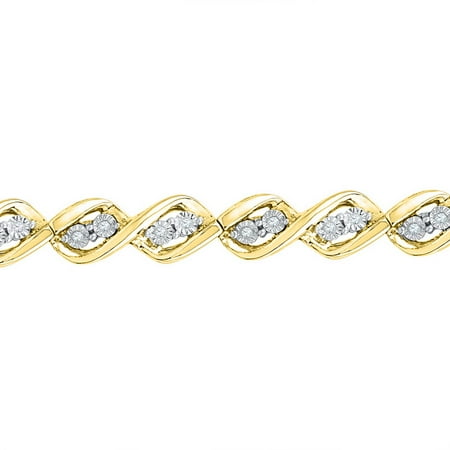 Gold Pave Diamond Bracelet - 10K Yellow Gold 0.20ctw Shiny Pave Diamond Fanook Flower Twist Link Bracelet