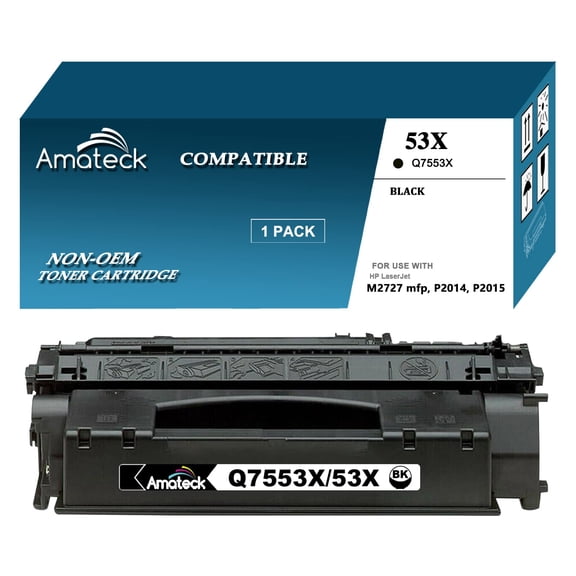 Amateck Compatible High Yield Toner Cartridge Replacement for Q7553X 53X Black 1 Pack for P2015, P2015d, P2015dn, P2015x, M2727 MFP, M2727nf MFP, M2727nfs MFP