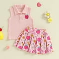 thumbnail image 4 of Miaouyo Kids Girl Back to School Outfit Apple Embroidery Lapel Tank Tops and Pleated Skirt Set for Toddler Summer Clothes, 4 of 10