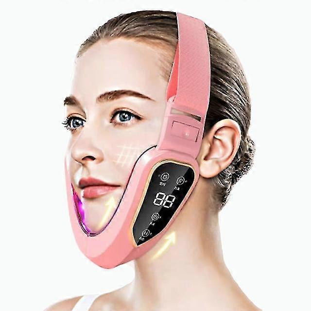 Facial Lifting Device Led Photon Therapy Facial Slimming Vibration Massager Double Chin V-shaped Cheek Lift Face Pink