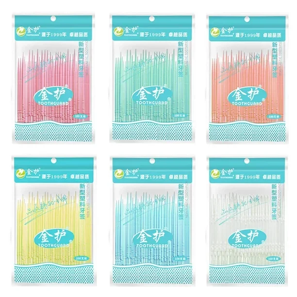 100 piezas/bolsa de palillos de dientes de doble punta, palillos de dientes superfinos, cepillos para el cuidado bucal, limpieza de dientes, herramientas para residuos de comida, palillos de bambú