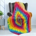 thumbnail image 4 of Tie Dye Soft Flannel Fleece Throw Blanket, Colorful and Abstract Batik Pattern with Spiral Shape Shibori Hippie Style, Cozy Plush for Indoor and Outdoor Use, 60" x 80", Multicolor, by Ambesonne, 4 of 5