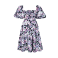 thumbnail image 4 of PENGXIANG Robe pour Femmes Adulte Imprimé Fleuri/couleur Unie Manches Courtes Bouffantes Col Carré Robe Féminine, 4 of 5