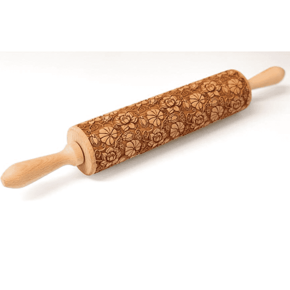 Stodola Engraved Large Rolling Pin with MONSTREA FLORAL Pattern