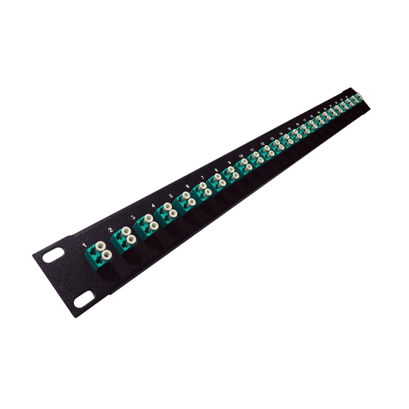 24 Port LC Fiber Patch Panel 10Gb/40Gb Multimode (Aqua Couplers) (Loaded 1u) 19"