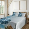 thumbnail image 2 of Ambesonne Christmas Fitted & Top Sheet Set with Shams, Snowflake Motifs Swirls, Blue Pale Blue White, 2 of 5