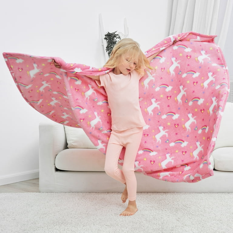 softan Unicorn Fleece Blanket for Girls Kids Fleece Blanket Throw for Bed Sofa Couch Pink Unicorn Toddler Flannel Fleece Blanket Gift for Girls School
