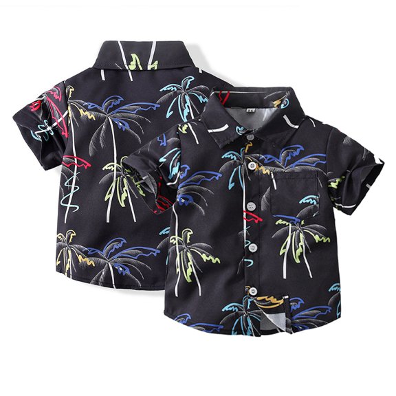 KYAIGUO Baby Toddler Boys Button down Hawaiian Shirts Short Sleeve Prints Dress Shirt for 12M-5Y
