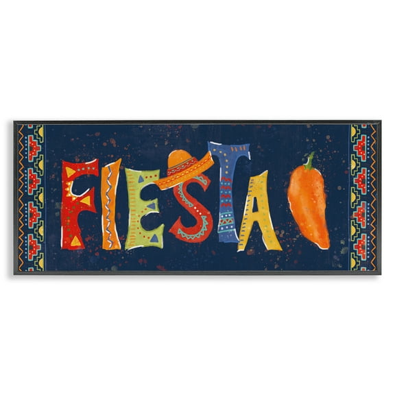 Stupell Industries Fiesta con Pimiento Colorido Food & Beverage Painting Black Framed Art Print Wall Art, 24 x 10
