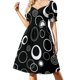 thumbnail image 1 of Vestido de playa de manga corta con estampado de círculos retro en blanco y negro, 1 of 7