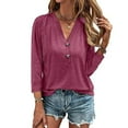 thumbnail image 2 of AXXD Basic Sexy Tops for Women Summer 2024 V-Neck Button Casual Solid Color Long Sleeve T-shirt Top Long Sleeve V-Neck Shirt Blouse, 2 of 6