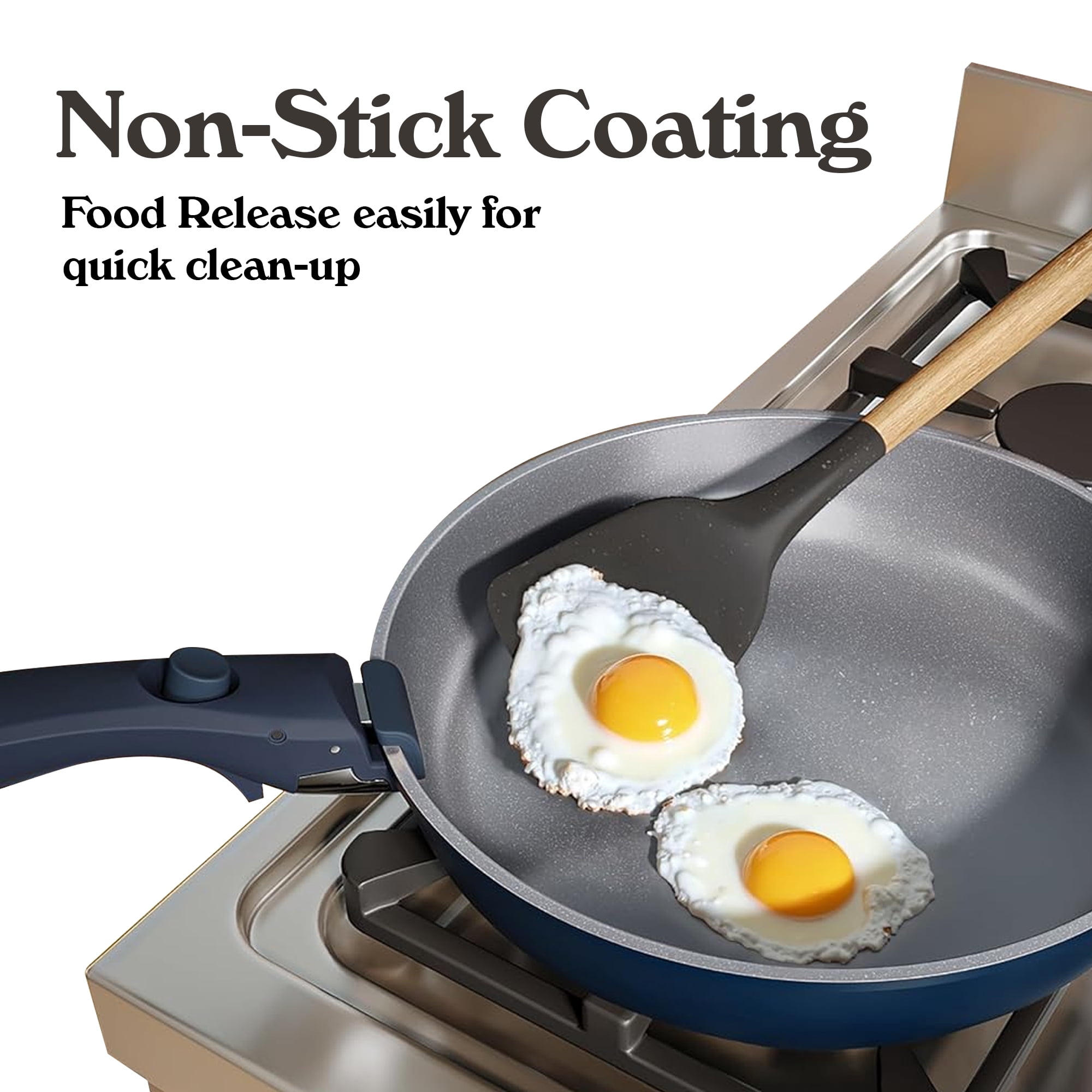 Country Kitchen Pots and Pans Cookware Set, 16-Piece, Ceramic Coated, Removable Handle, Denim