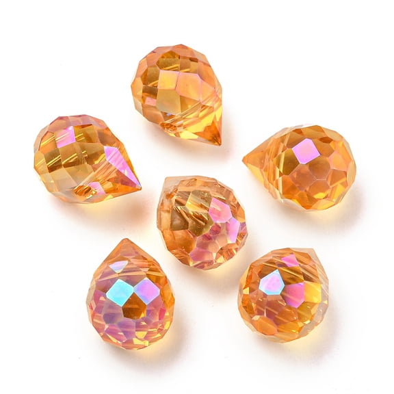 Electroplated Glass Beads Faceted Teardrop Charms Top Drilled Orange 11x8mm Hole: 1.2mm