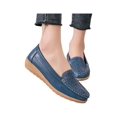 thumbnail image 3 of Lacyhop Women's Comfortable Leather Loafers Wide Width Slip On Walking Shoe Casual Round Toe Moccasins Driving Flats Dark Blue 5.5, 3 of 5