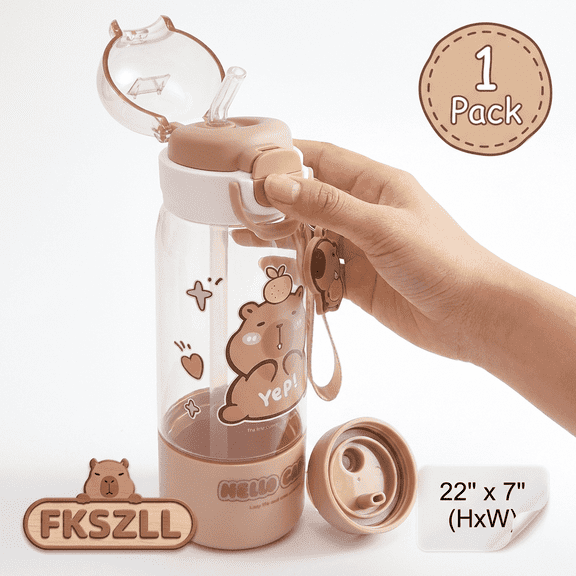 Straw Water Bottle With Locking Lid 17 oz Coffee Capybara Water Bottle with Keychain Sport Water Bottle for School Outdoor Travel Leak Proof Sport Drinking Cup