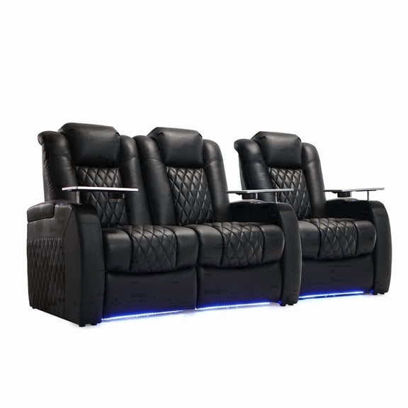 Weilianda Luxury Home Theater Seating Electricity Recliner Power Headrest Recliner Top Grain Leather Movie Chair Gaming Sofa with Tray Table USB Charging Cup Holders,Row of 3 Loveseat Left Black