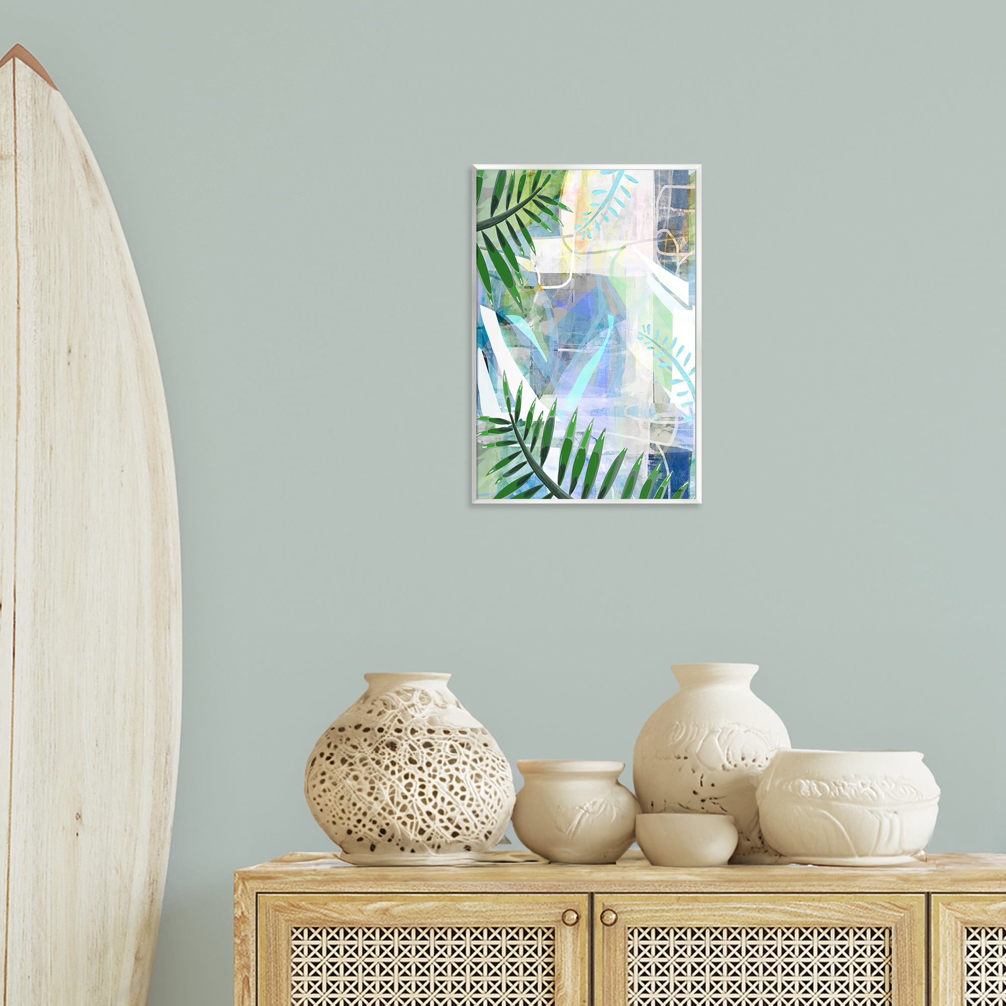 Stupell Industries Geometric Tropical Leaves Coastal Painting Unframed Art Print Wall Art, 13 x 19