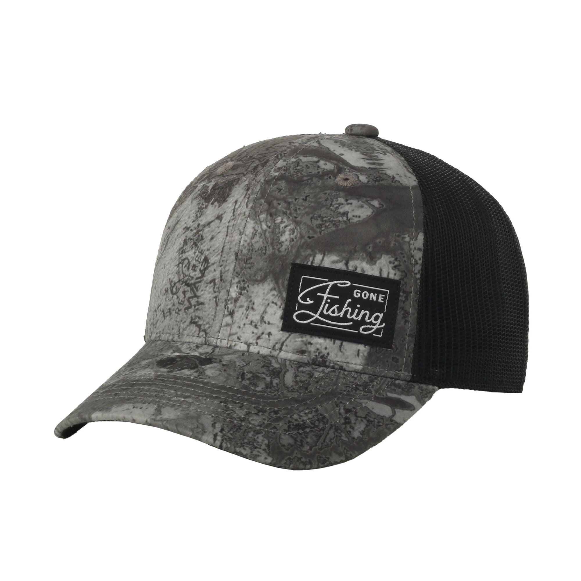 Realtree® Fishing WAV3 Grey Camo Trucker Hat – Mid Profile Mesh Back Snapback, One Size