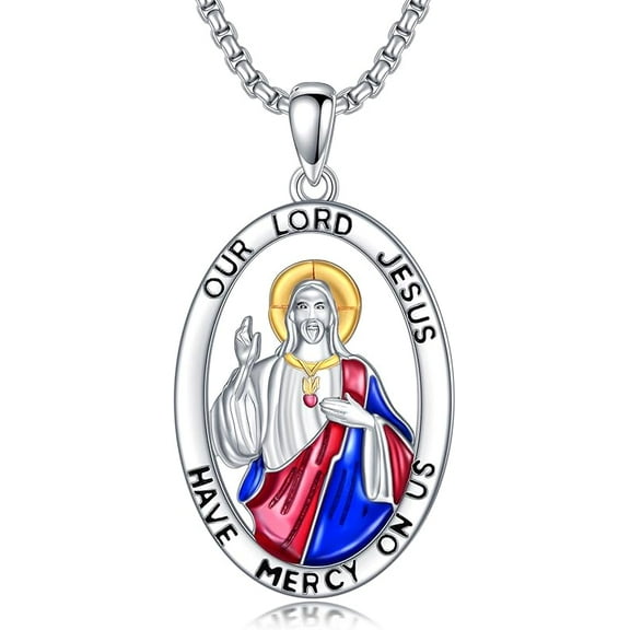 Santa Muerte/Saint Jude/Virgin Mary/St Benedict 925 Sterling Silver Miraculous Medal Religious Amulets Necklace Religious Protector Talisman Jewelry Gifts for Men Women