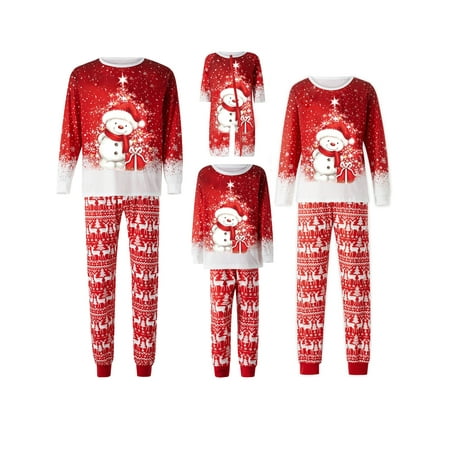 

CenturyX Christmas Matching Pajamas for Family Deer Snowflake Print Long Sleeve Tops Pants Xmas Sleepwear for Women Men Kid Baby Red 3