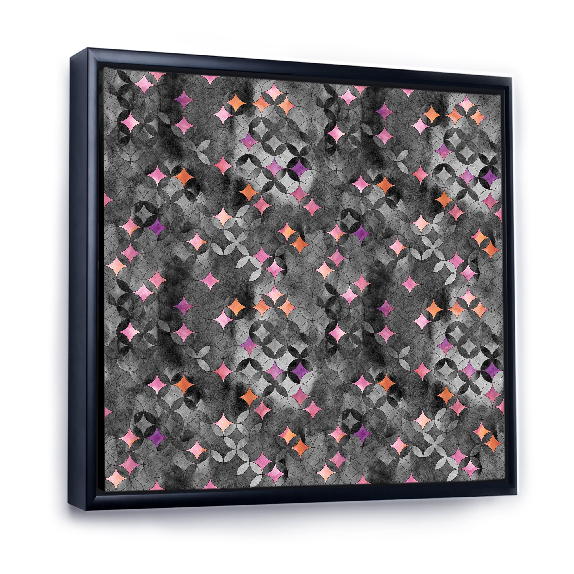 Designart 'Geometry Pink Stars With Intersecting Circles' Modern Framed Canvas Wall Art Print