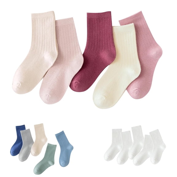 ITSAME Boys Girls Mid-Calf Socks 5-Pack, Breathable Odor Proof Cotton Durability Moisture-Wicking Socks Dark Blue 6T