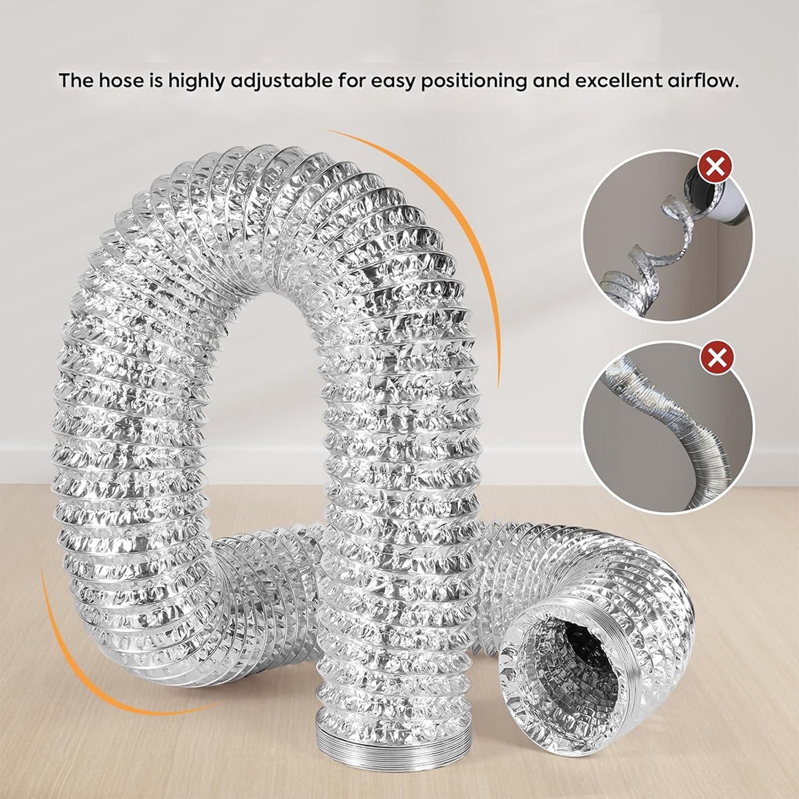 Flexible Aluminum HVAC Ventilation Duct Hose 90 Degree Elbow for Dryer Heating Cooling Exhaust Systems