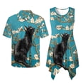 thumbnail image 6 of Psesaysky Black Cat Art Floral Print Mens Shorts Sleeve Shirt &Womens Sleeveless Flowy Tunic Dress Couples Matching Hawaiian Luau Outfit His and Her Topical Shirts or Dresses Pockets, 6 of 7