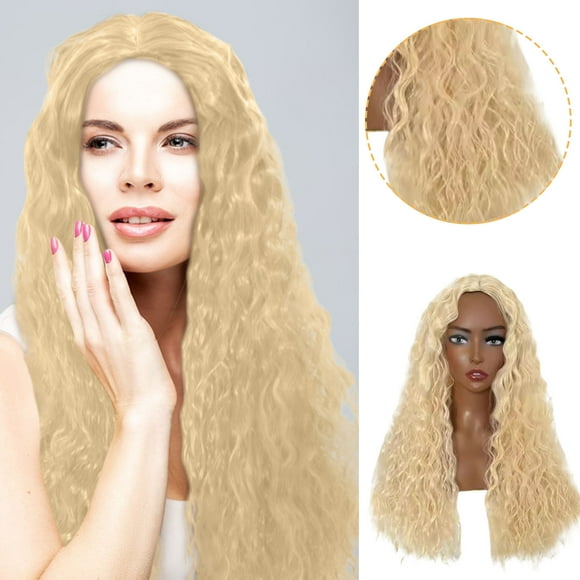 TopLLC Wigs Women'S Chemical Fiber Wig Long Hair Small Curly Head Cover Matte High-Temperature Silk Bangs Long Hair Dense Wave Hair Wig 23.6in Small curly