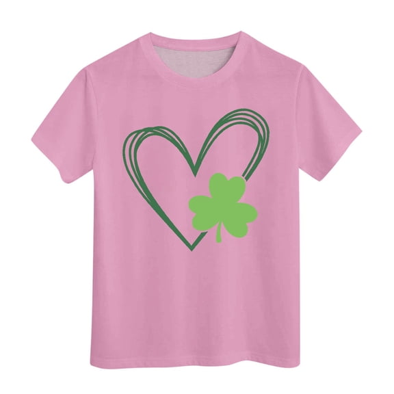 ibiyuan St. Patrick's Day Girls Tshirt Four Leaf Clover Short Sleeve Shirts Green Shirts Kids Unisex Crew Irish Saint Tee Top Clothes,10-11 Years