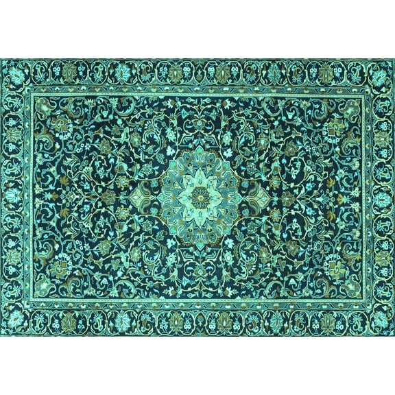 Ahgly Company Machine Washable Indoor Rectangle Persian Turquoise Blue Traditional Area Rugs, 5' x 7'