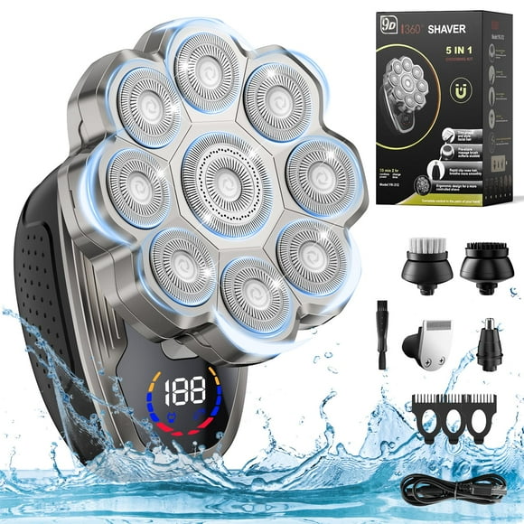 Head Shavers for Bald Men: IPX7 Waterproof Bald Head Shavers for Men Skull, Wet/Dry LED Display Rechargeable 9D 360° Rotary Shaver Grooming Kit for Men for