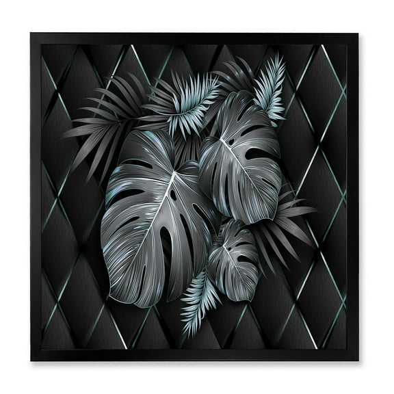 Designart 'Gold and Black Tropical Leaves I' Modern Framed Art Print