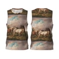 thumbnail image 2 of Gaeub Three Horses Oil Painting Men's Mesh Basketball Jersey, Quick-Drying Sleeveless Top S-4XL, Loose Muscle Tank Top -X-Large, 2 of 9