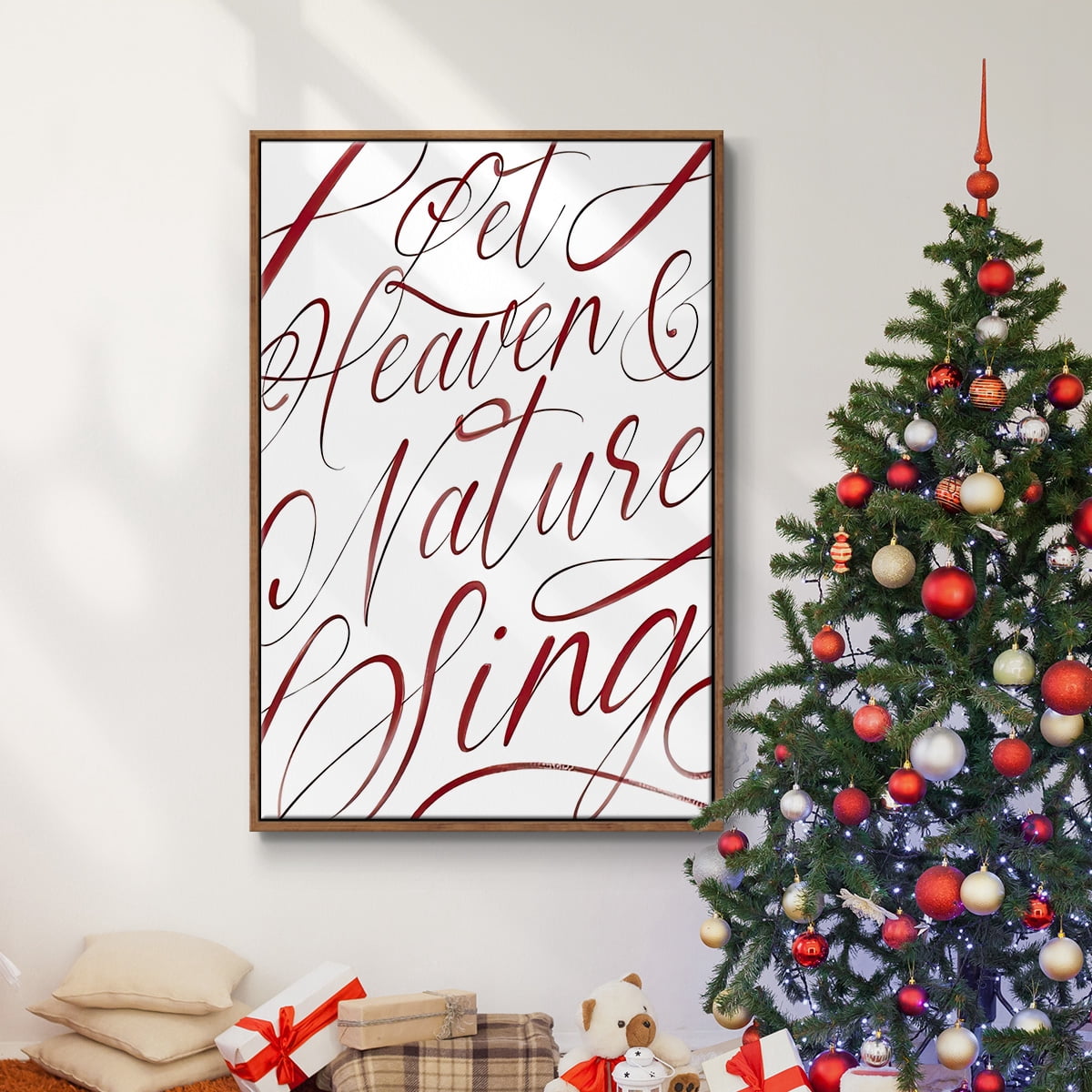 Heaven and Nature - Framed Gallery Wrapped Holiday Canvas - 17 x 25 - Rosewood Frame
