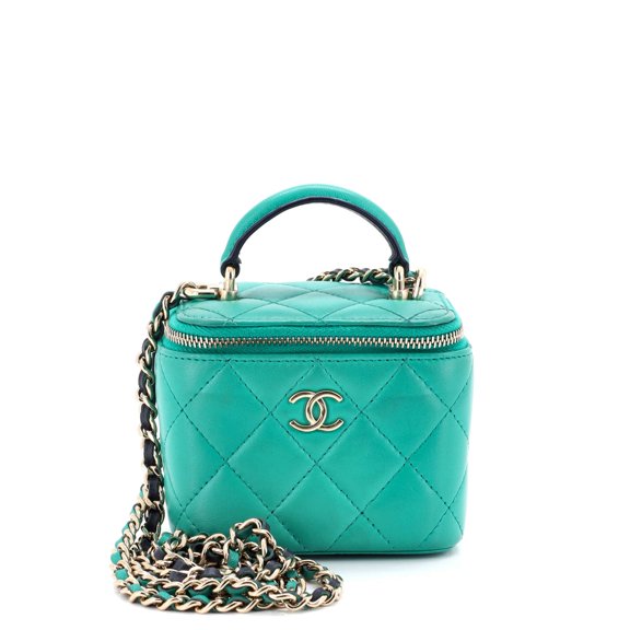Pre-Owned Classic Top Handle Vanity Case with Chain Quilted Lambskin Mini By Rebag