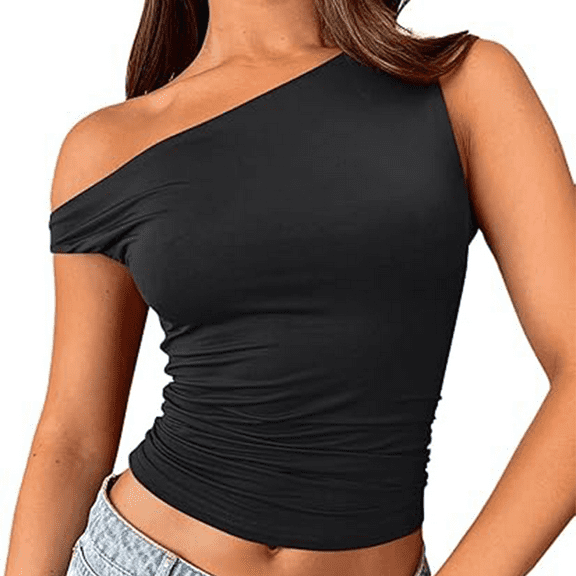 Womens Summer Off The Shoulder Tops Going Out T Shirts Crop Tank Top Fashion Clothes Spring Black M