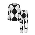 thumbnail image 3 of Men's 2 Pack Pajama Set Long Sleeve Sleepwear Soft Loungewear Pjs Sets, Marble Check Diagonal Black White, 3 of 6