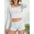 thumbnail image 6 of Liacowi Women’s Two Piece Pajamas Long Sleeve Lace Trim Crop Tops and Shorts Set Loungewear, 6 of 9