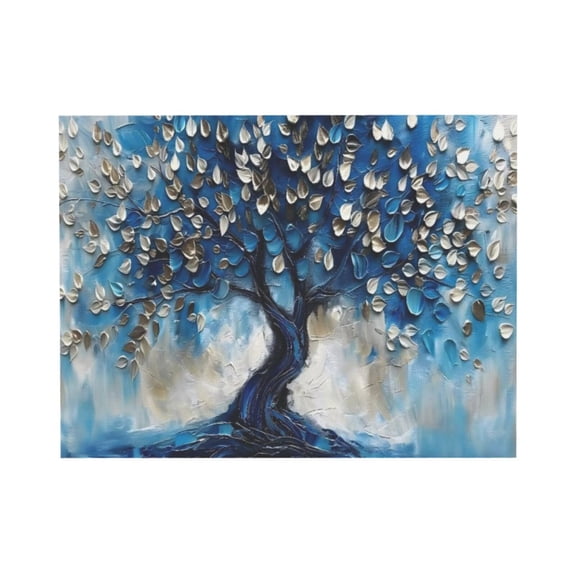 Aarocafa 3D Textured Blue Prosperity Tree Wall Art |Abstract Relief Leaf Canvas Print |Viral Modern Home Decor |Blue & Gold Luxury Accent for Living Room/Entryway (Unframed) 8x10in Unframed