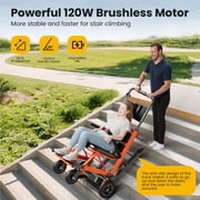 Ecojoy Electric Stair Climbing Wheelchair for Adults, Large Rear Wheels, Portable & Foldable, Orange, 441lb Limit