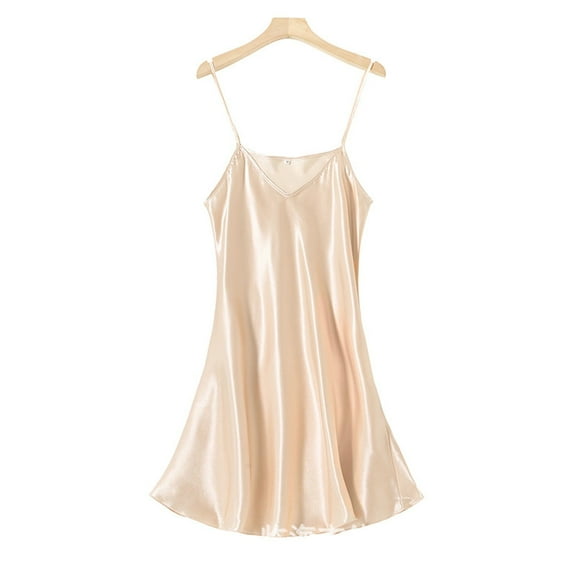 Ladies Nightgowns New Women's Satin Nightgown Loose Sleepwear V Neck Nightdress Mini Slip Chemise Nightwear Sleepdress Beige XXL