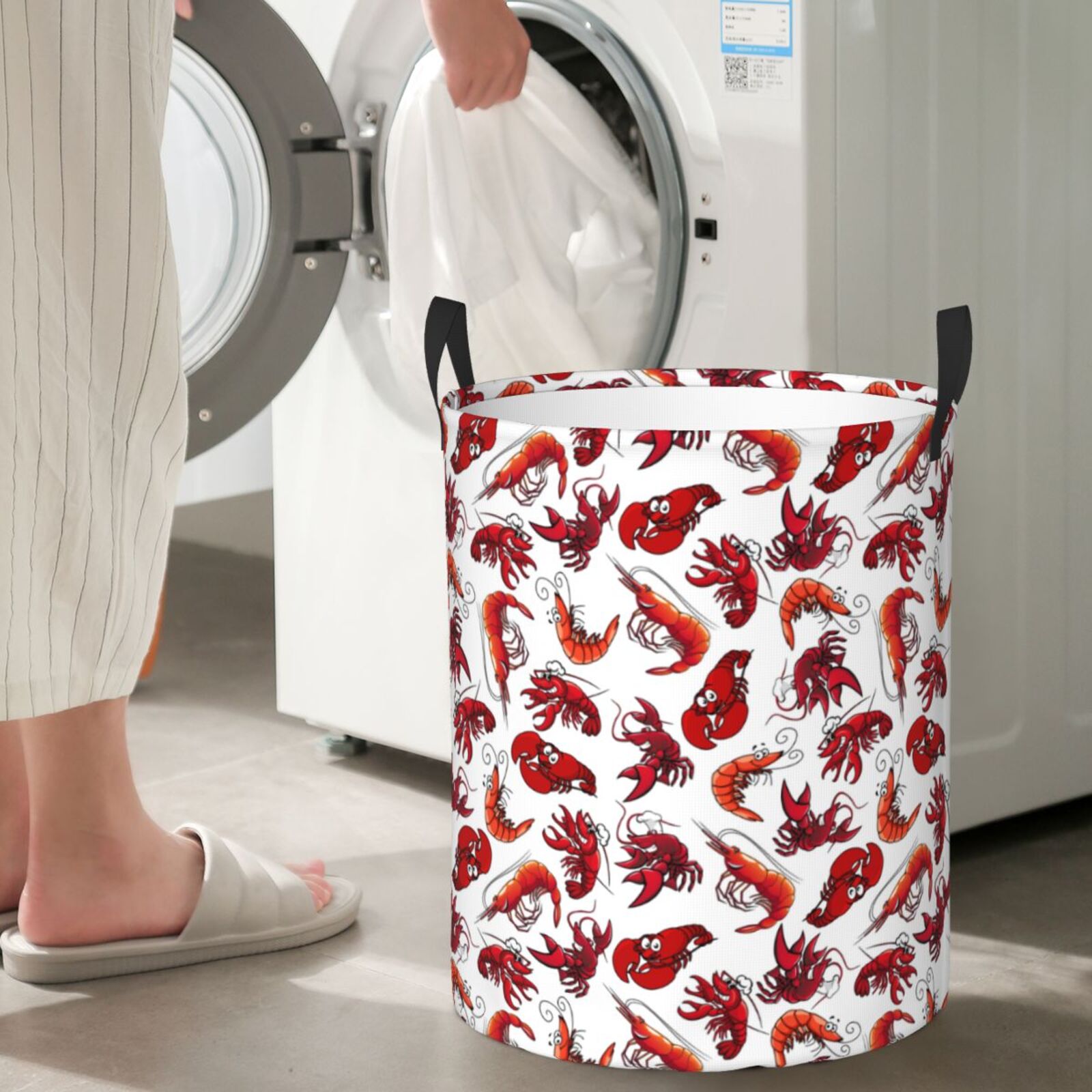 Large Laundry Basket with Handles - Funny Shrimp Kids Baby Dirty Clothes Laundry Hamper for Bedroom Aesthetic