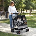 thumbnail image 4 of Gymax Double Pet Stroller w/ 2-seater Carrier Adjustable Sunshade Removable Pad Gray, 4 of 9