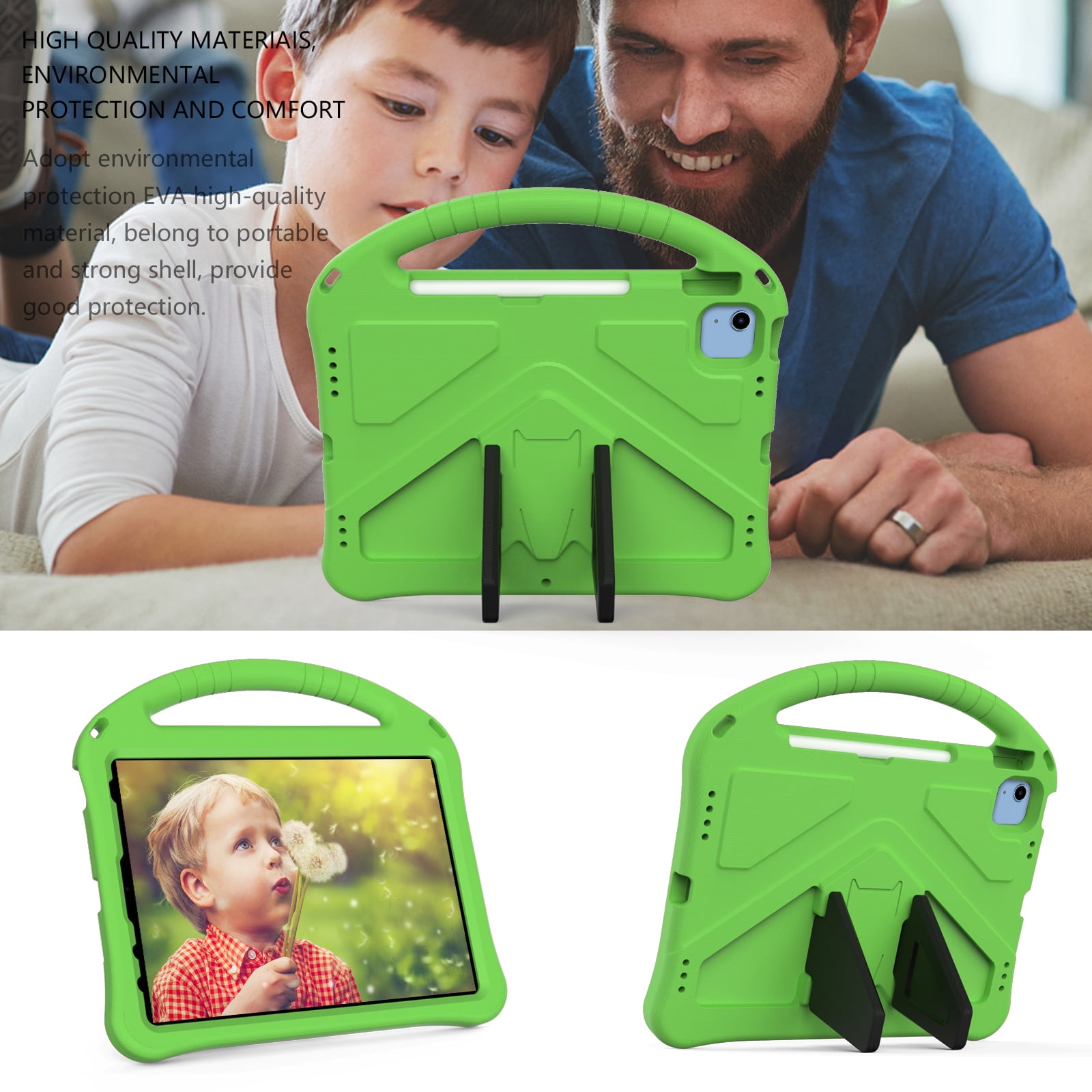 Cowithday Kids Case for Apple iPad 10th Generation  iPad 10.9 inch 2022 with Kickstand/Handle Stand/Pencil Holder [Screen Protector] Lightweight Soft EVA Foam Shockproof Silicone Cover Boy Girl, Green